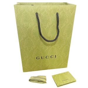 Gucci Green Olive Medium Empty Shopping Bag with Ribbon and Receipt Holder